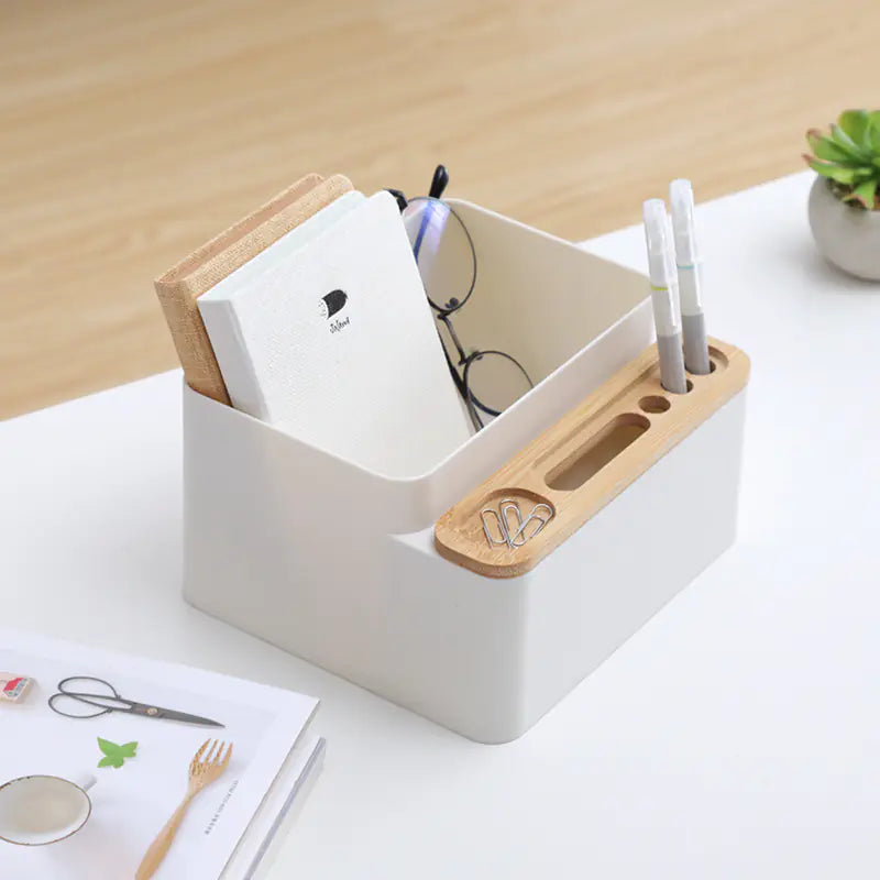 Japandi Bamboo Desk Organizer